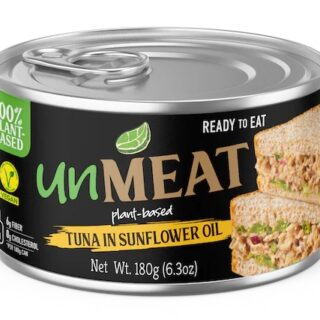 TUNA STYLE FLAKES IN SUNFLOWER OIL 180G UNMEAT VEGAN3.3
