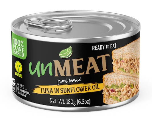 TUNA STYLE FLAKES IN SUNFLOWER OIL 180G UNMEAT VEGAN3.3
